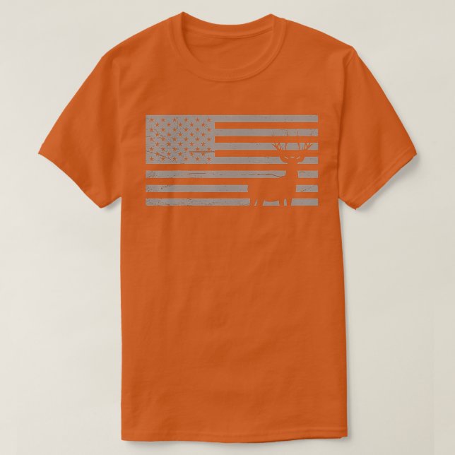 Hirschjagd und Amerikanische Flagge Jagd auf Überl T-Shirt (Design vorne)