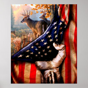 Hirschjagd USA Flaggenblanket Poster