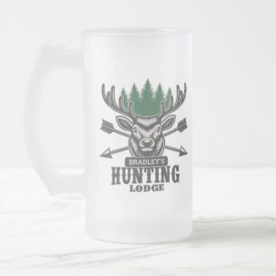Hirschjäger ADD NAME Bow Hunting Lodge Hütte Mattglas Bierglas