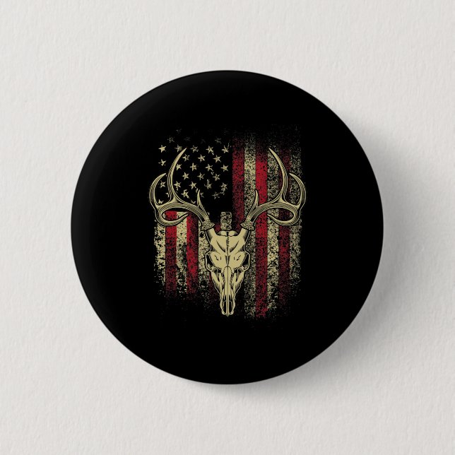 Hirschjäger auf amerikanischer Flagge Button (Vorderseite)