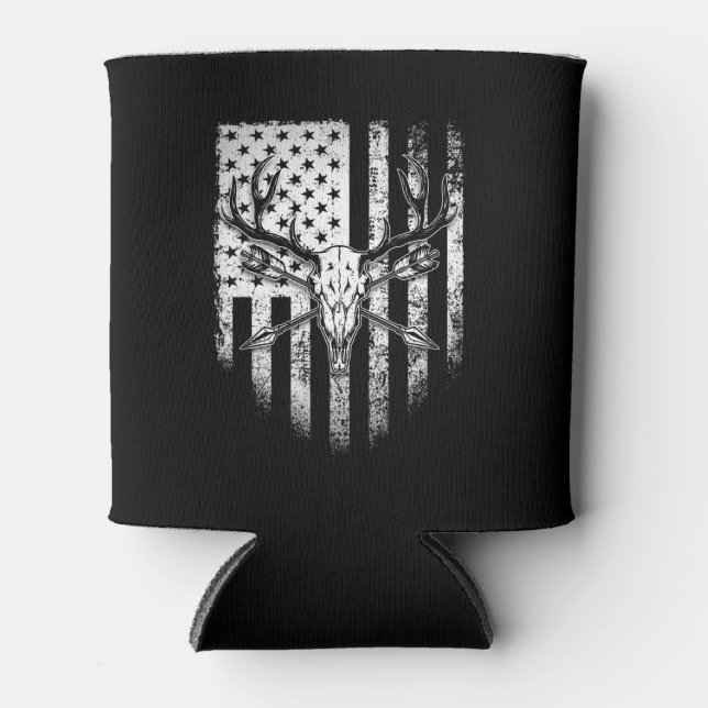 Hirschjäger auf amerikanischer Flagge Dosenkühler (Vorderseite)