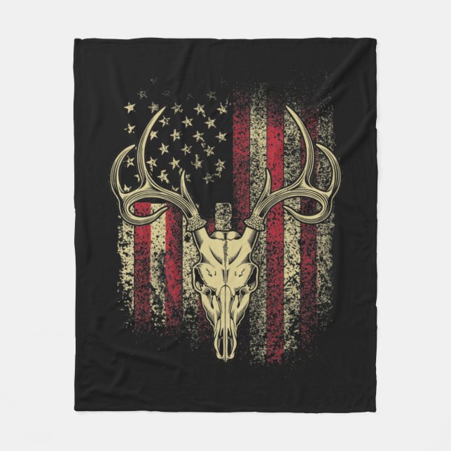 Hirschjäger auf amerikanischer Flagge Fleecedecke (Vorderseite)