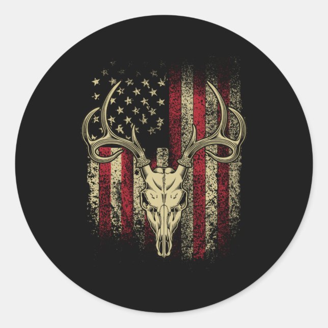 Hirschjäger auf amerikanischer Flagge Runder Aufkleber (Vorderseite)