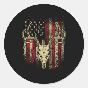 Hirschjäger auf amerikanischer Flagge Runder Aufkleber