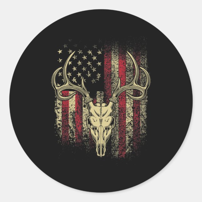 Hirschjäger auf amerikanischer Flagge Runder Aufkleber (Vorderseite)