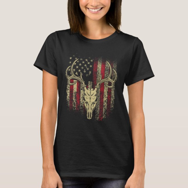 Hirschjäger auf amerikanischer Flagge T-Shirt (Vorderseite)