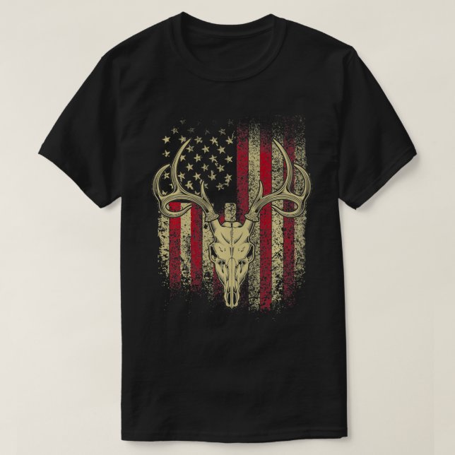 Hirschjäger auf amerikanischer Flagge T-Shirt (Design vorne)