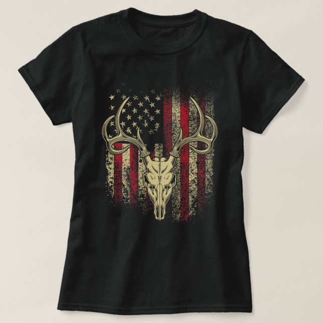 Hirschjäger auf amerikanischer Flagge T-Shirt (Design vorne)