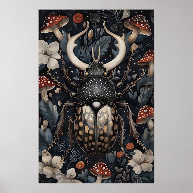 Hirschkäfer-Blumenprint, Dark Academia Poster (Vorne)