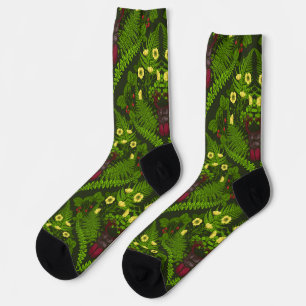 Hirschkäfer und Farne, grüne Blätter Socken