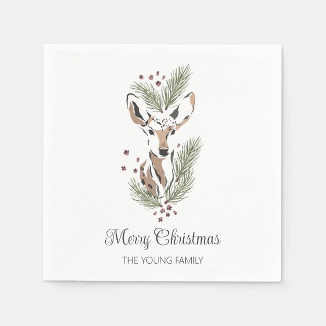 Hirschkopf botanische Weihnachten Personalisiert Serviette (Vorderseite)