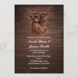 Hirschkopf- & dunkle rustikale Holz-Hochzeitseinla Einladung