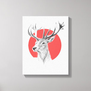 Hirschkopf Hirsch Zeichnung Roter Kreis Tierkunst Leinwanddruck