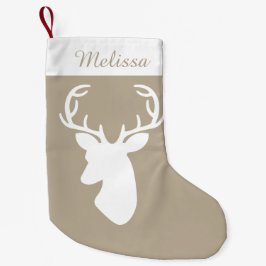 Hirschkopf in Beige und Weiß mit Individuelle Name Kleiner Weihnachtsstrumpf
