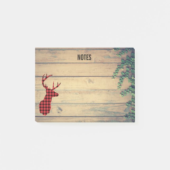 Hirschkopf mit Antlern auf Imitaten Holz Post-it Klebezettel (Vorderseite)