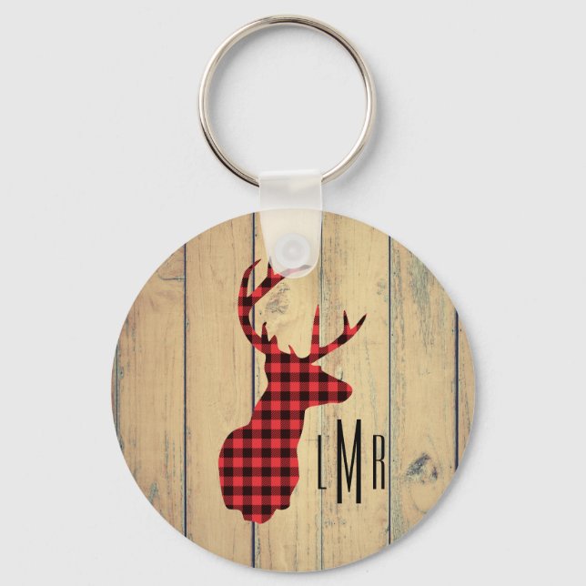 Hirschkopf mit Antlern auf Imitaten Holz Schlüsselanhänger (Vorderseite)