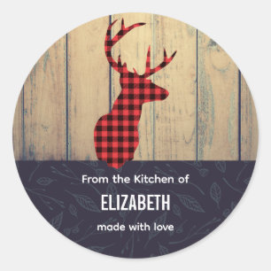 Hirschkopf mit Antlern auf Imitaten Wood Kitchen Runder Aufkleber