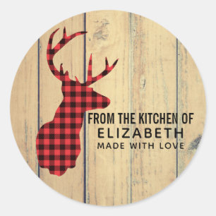 Hirschkopf mit Antlern auf Imitaten Wood Kitchen Runder Aufkleber