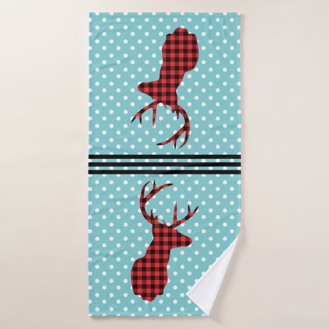 Hirschkopf mit Antlern - Rustikal rot Kariert Badhandtuch Set (Badehandtuch)