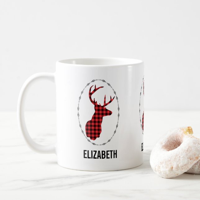Hirschkopf mit Antlern - Rustikal rot Kariert Kaffeetasse (Mit Donut)