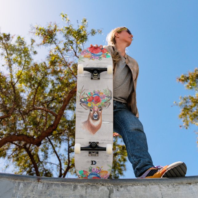 Hirschkopf mit Blume D-Markenbezeichnung Skateboard (Außenbereich 1)
