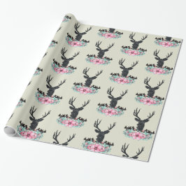 Hirschkopf mit Blume & Gebirge Geschenkpapier
