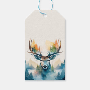 Hirschkopf mit Geweih und Waldbäumen Geschenkanhänger