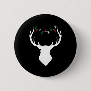 Hirschkopf mit Weihnachtslicht auf Antlern Button