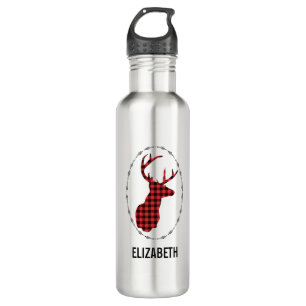 Hirschkopf - rustikal rot Kariert Edelstahlflasche