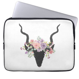 Hirschkopf-Silhouette mit Rose verziert Laptopschutzhülle