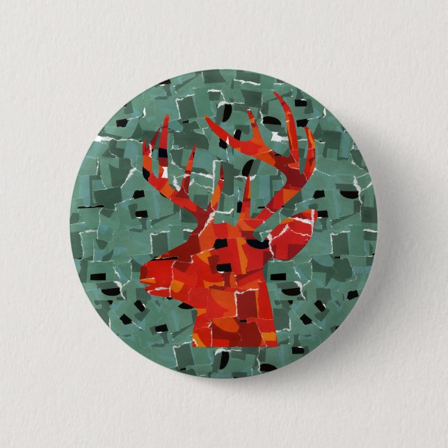 Hirschkopf-Silhouette-Mosaik Button (Vorderseite)