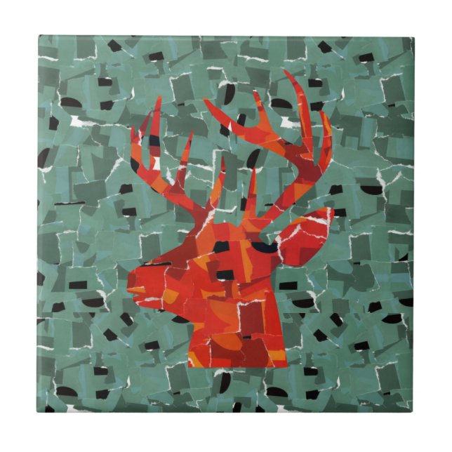 Hirschkopf-Silhouette-Mosaik Fliese (Vorderseite)