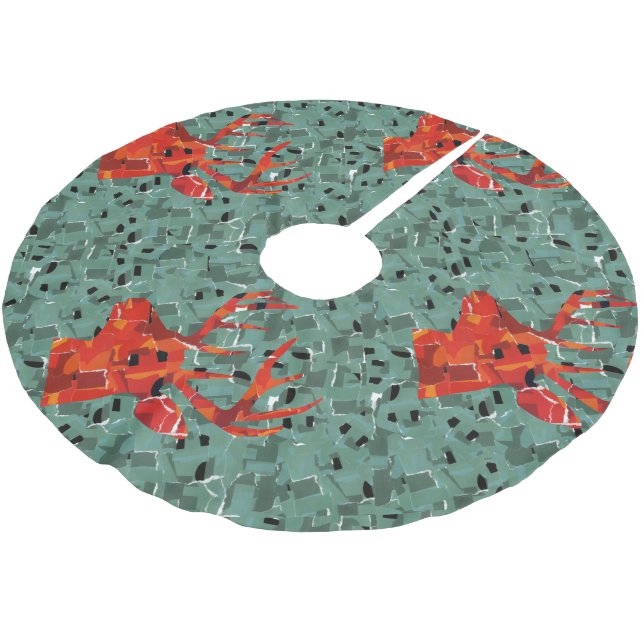 Hirschkopf-Silhouette-Mosaik Polyester Weihnachtsbaumdecke (Schrägansicht)