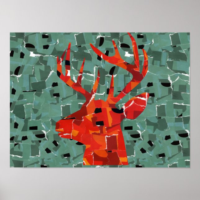 Hirschkopf-Silhouette-Mosaik Poster (Vorne)