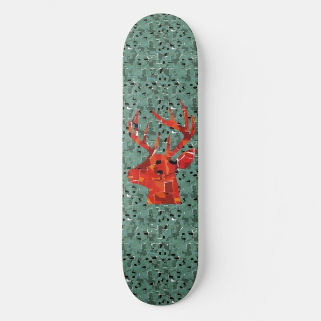 Hirschkopf-Silhouette-Mosaik Skateboard (Vorderseite)