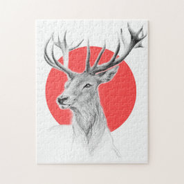 Hirschkopf Stag zeichnend Roter Kreis Tierart