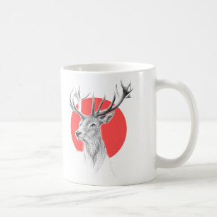Hirschkopf Stag zeichnend Roter Kreis Tierart Kaffeetasse