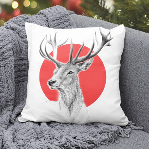 Hirschkopf Stag zeichnend Roter Kreis Tierart Kissen