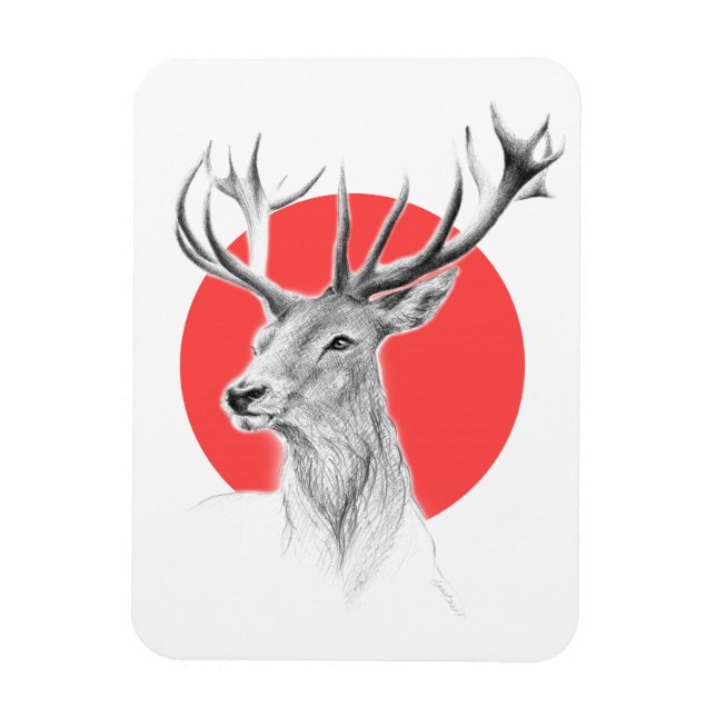 Hirschkopf Stag zeichnend Roter Kreis Tierart Magnet (Vertikal)