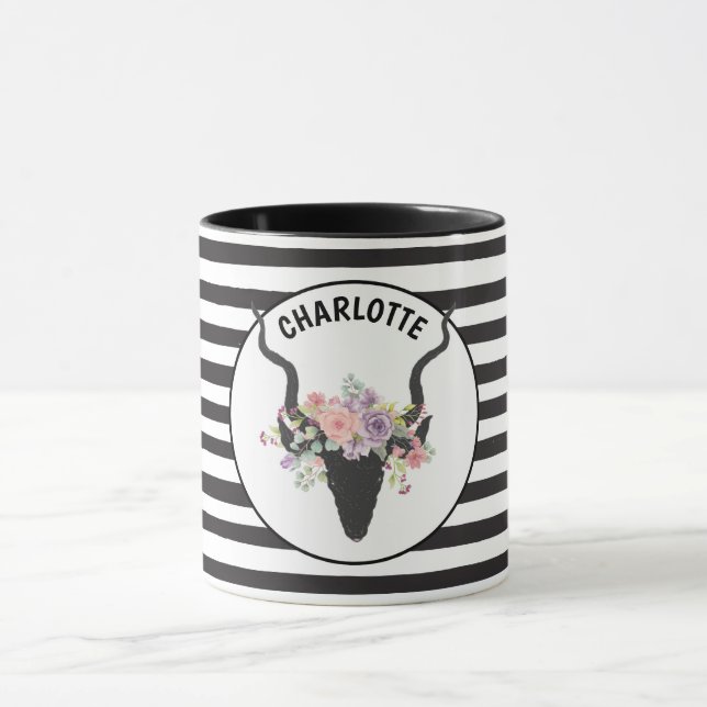 Hirschkopf und Rose personalisiert Tasse (Zentrum)