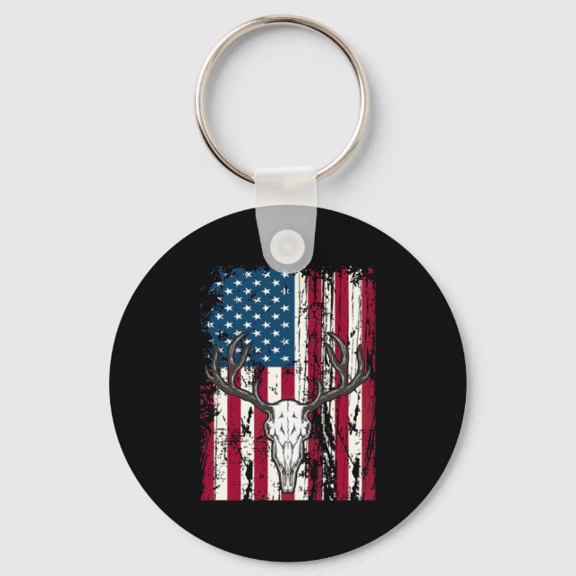 Hirschkopfschädel Jagd Amerikanische Flagge Schlüsselanhänger (Vorderseite)