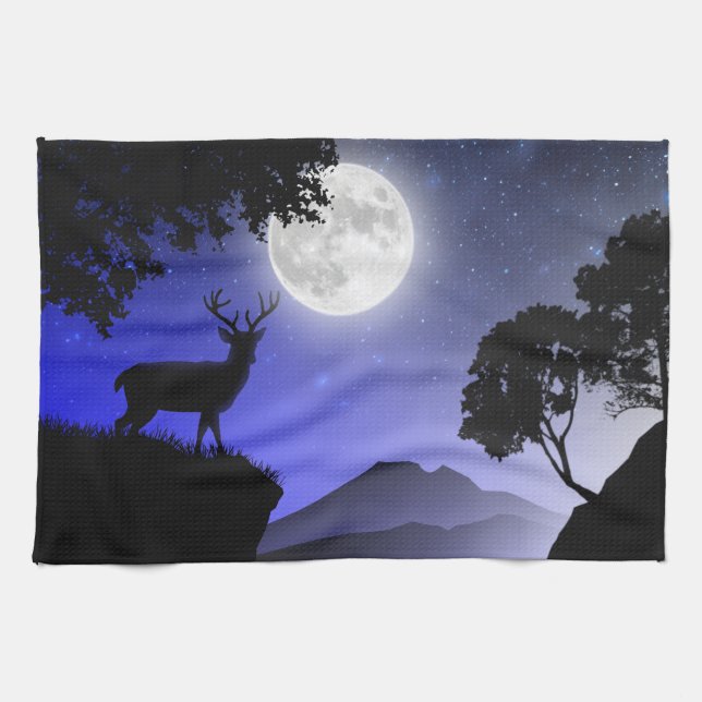 Hirschküchenwäsche unter dem blauen Mond Geschirrtuch (Horizontal)
