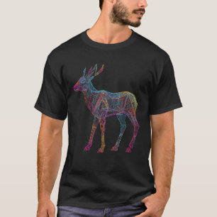 Hirschkunstwerk Geometrisches farbiges Tiermotiv T-Shirt