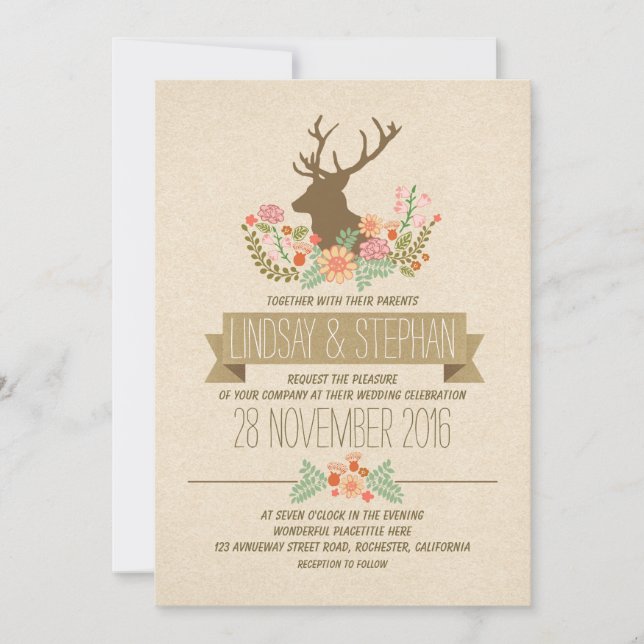Hirschliebhaber romantische Hochzeitseinladungen Einladung (Vorderseite)