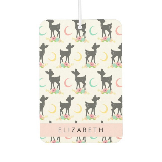 Hirschmuster, Baby Deer, Boho, Blume, Ihr Name Autolufterfrischer (Vorderseite)