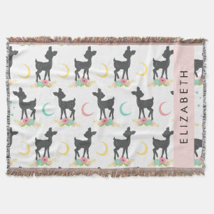 Hirschmuster, Baby Deer, Boho, Blume, Ihr Name Decke