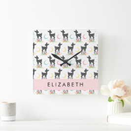 Hirschmuster, Baby Deer, Boho, Blume, Ihr Name Quadratische Wanduhr