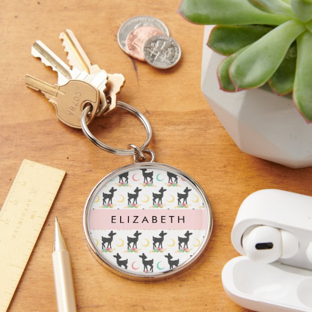 Hirschmuster, Baby Deer, Boho, Blume, Ihr Name Schlüsselanhänger (Schreibtisch)