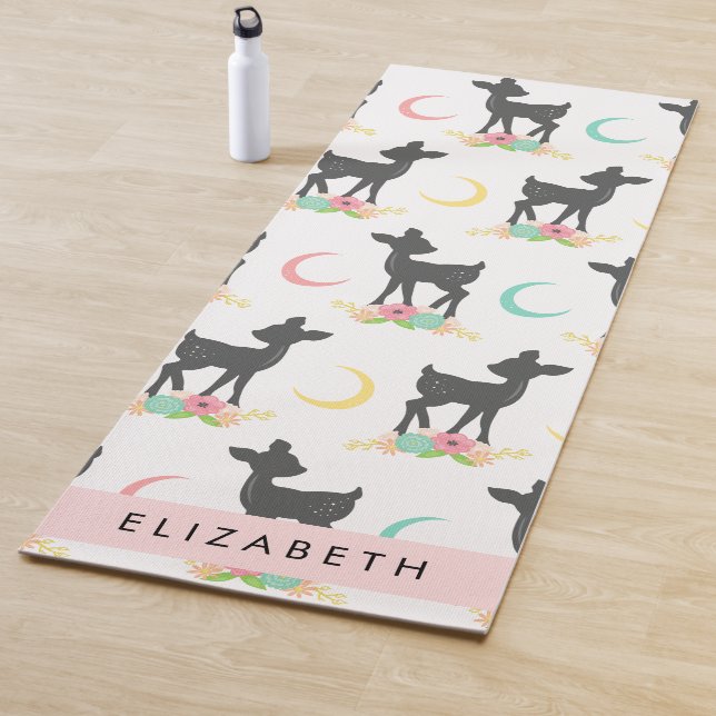 Hirschmuster, Baby Deer, Boho, Blume, Ihr Name Yogamatte (Beispiel)