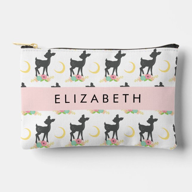 Hirschmuster, Baby Deer, Boho, Blume, Ihr Name Zubehörtasche (Vorderseite)